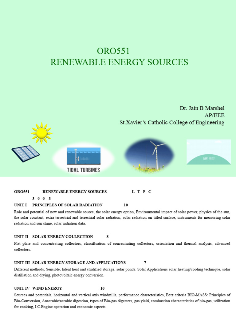 Renewable Energy Course Guide | PDF | Solar Energy | Renewable Energy