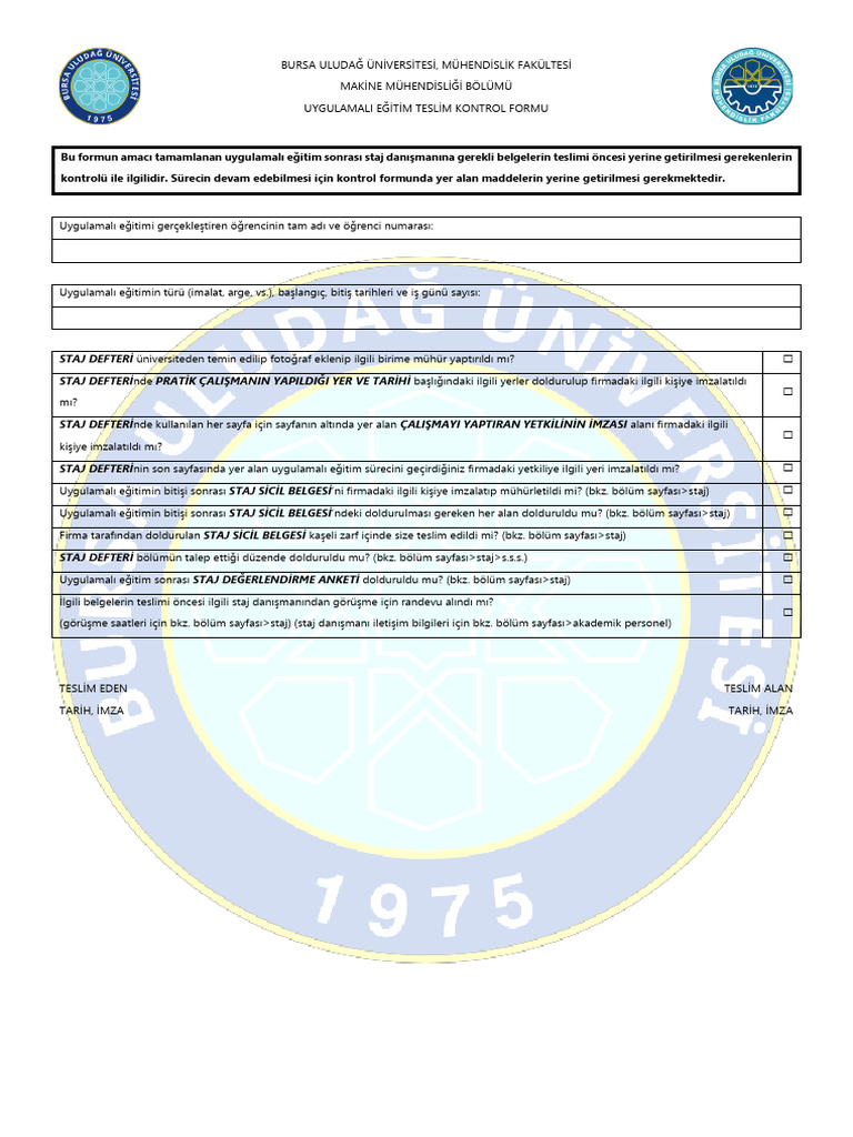 8 Teslim Kontrol Formu | PDF