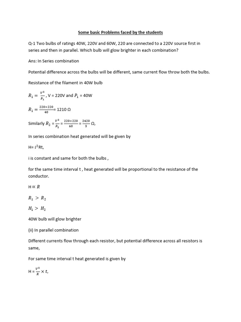Physics Problems for Students | PDF | Series And Parallel Circuits ...