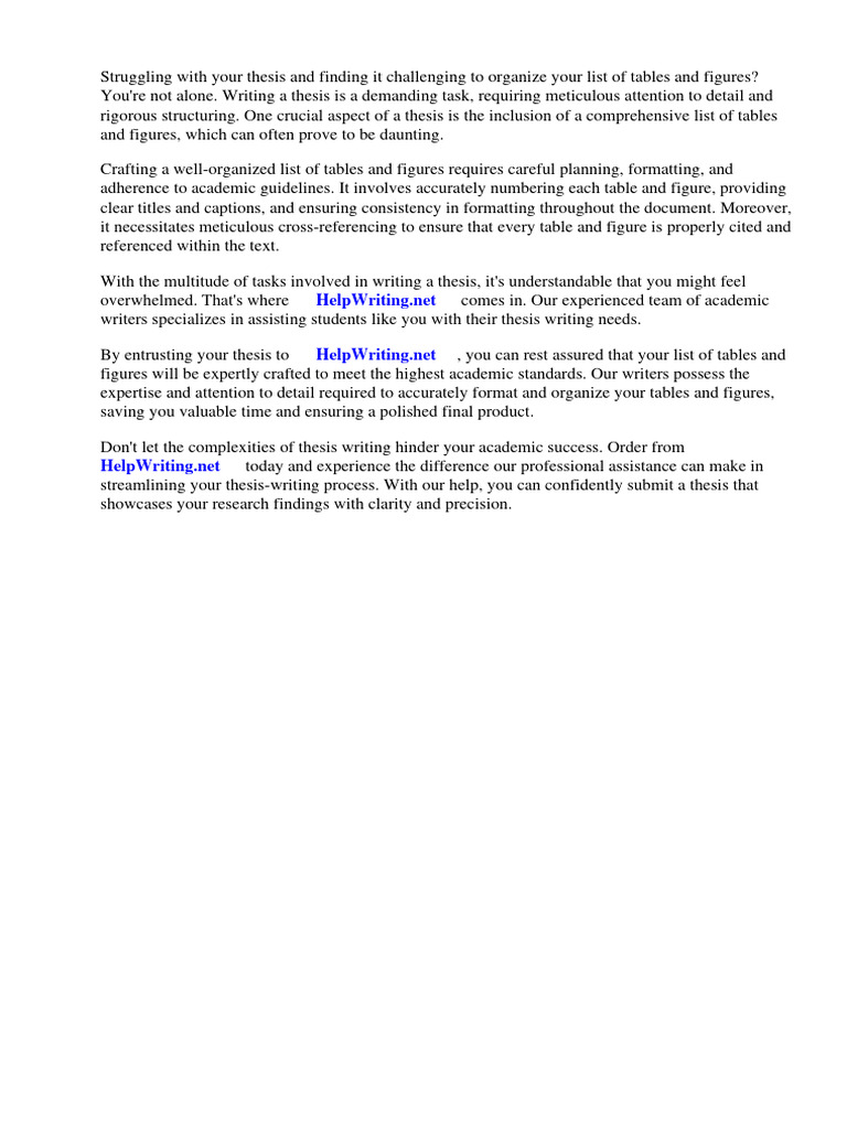 List of Tables and Figures Thesis Sample PDF Thesis Sat