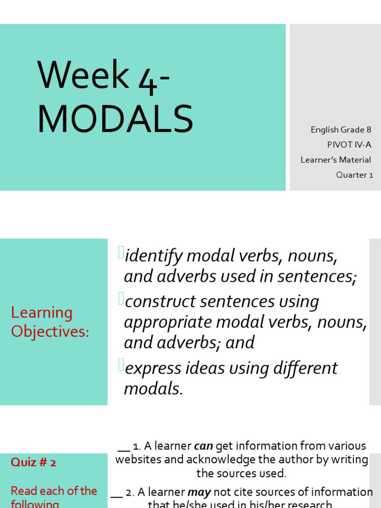 Q1 Wk4 Modals Pdf Verb Linguistic Typology