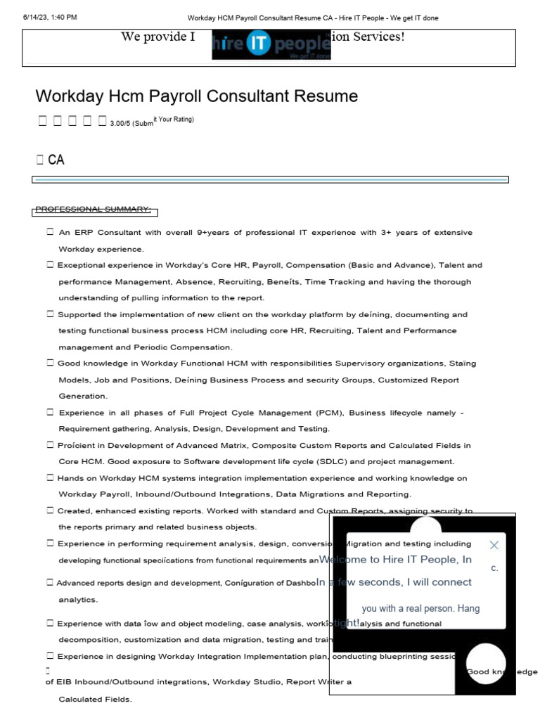 Workday HCM Payroll Consultant Resume | PDF | Business