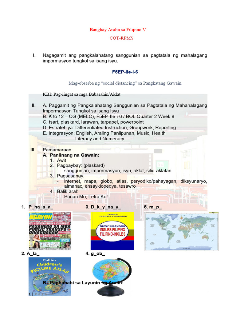 Classroom Observation Filipino 6 Pdf