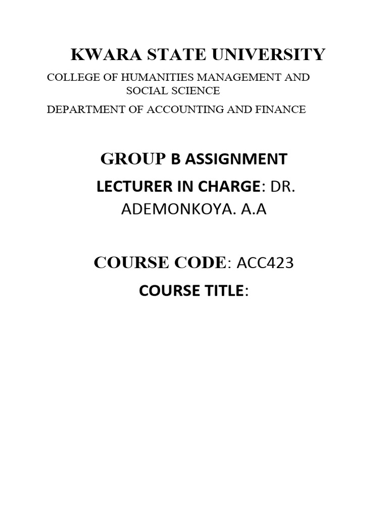 Acc423 Assignment | PDF