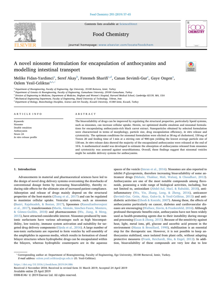 A Novel Niosome Formulation For Encapsulation of Anthocyanins and ...