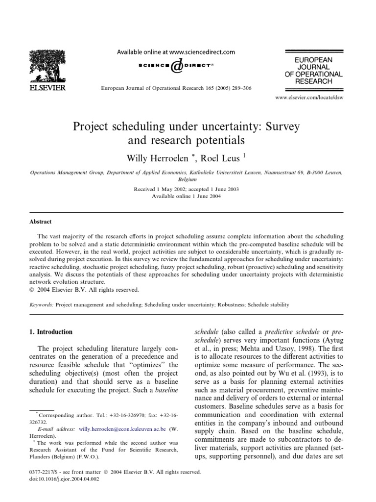 Project Scheduling Under Uncertainty | PDF | Mathematical Optimization ...