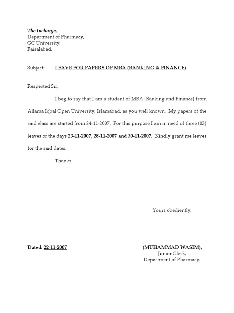 Application For Leave (Papers) PDF