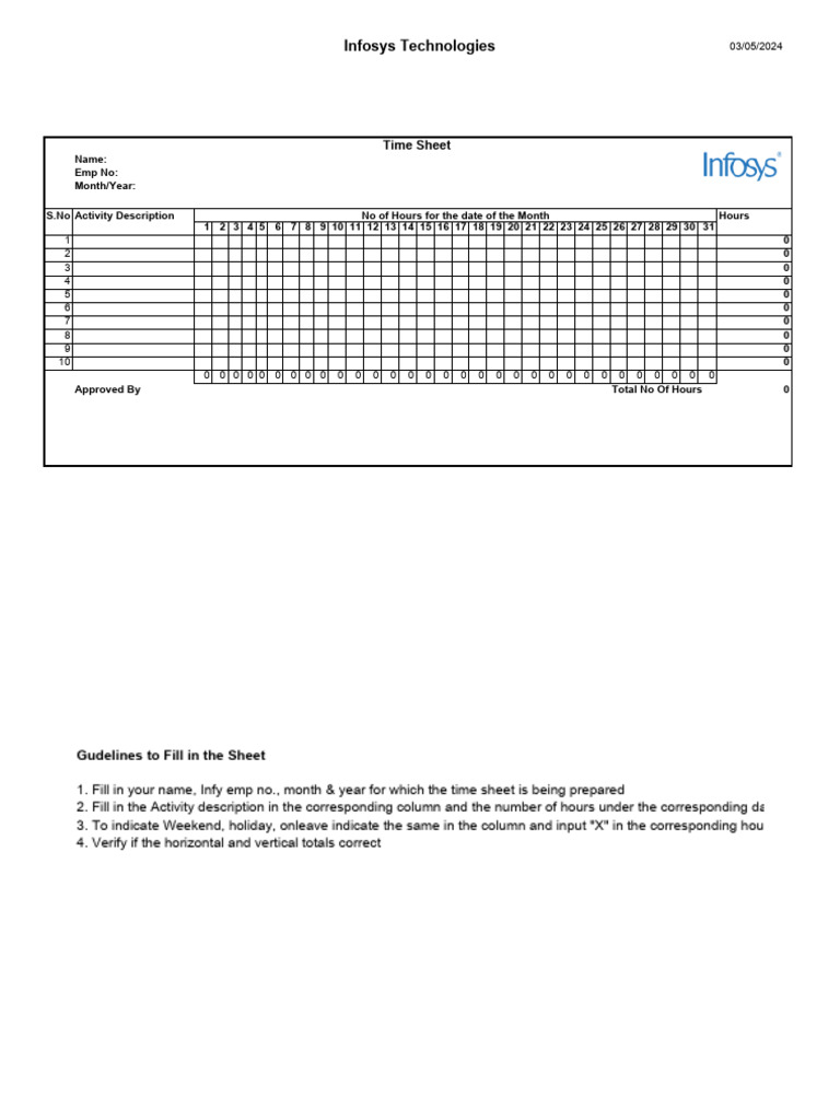 Infosys TimeSheet Sample PDF