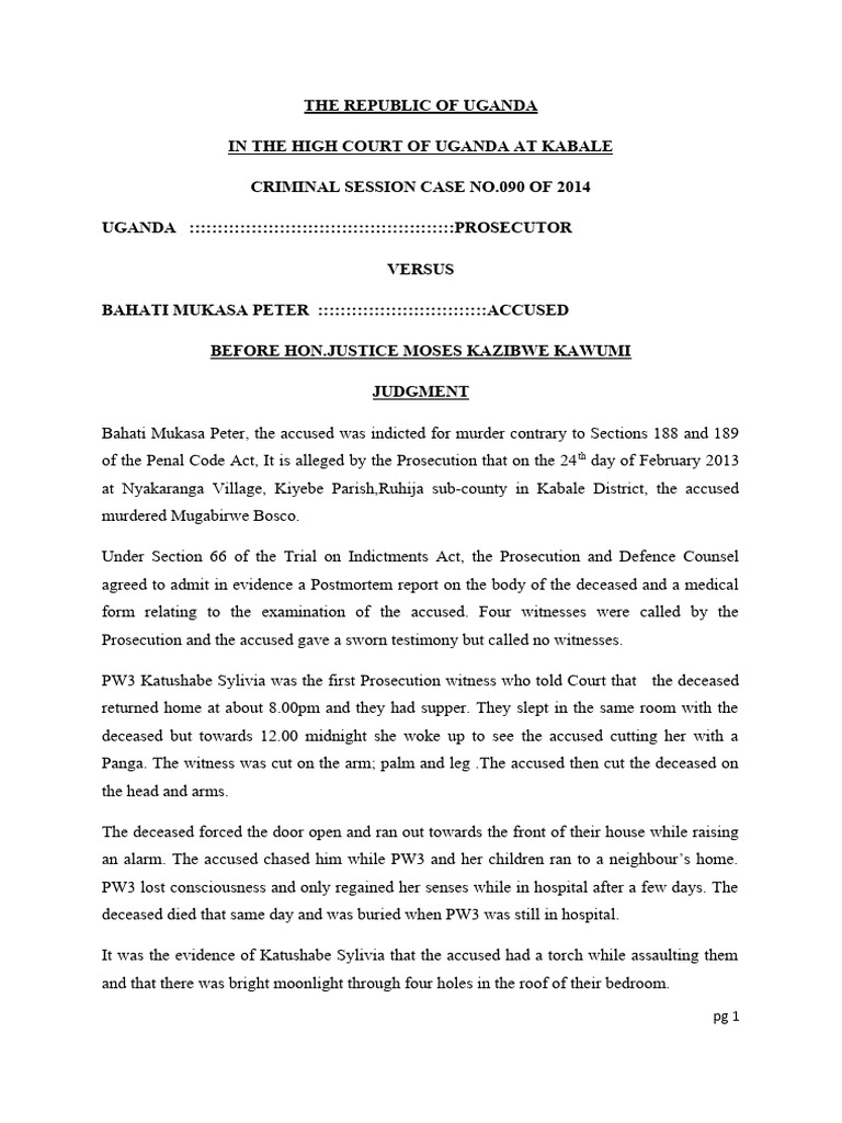 Uganda High Court Murder Case Judgment | PDF | Social Science