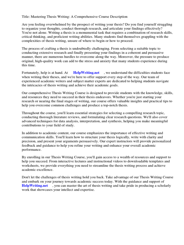Thesis Writing Course Description | PDF | Career & Growth | Social Science