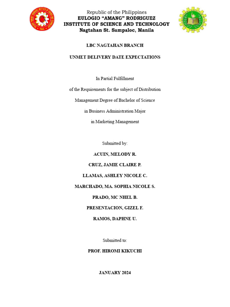CASE STUDY LBC Nagtahan Branch Unmet Delivery Date Expectations PDF