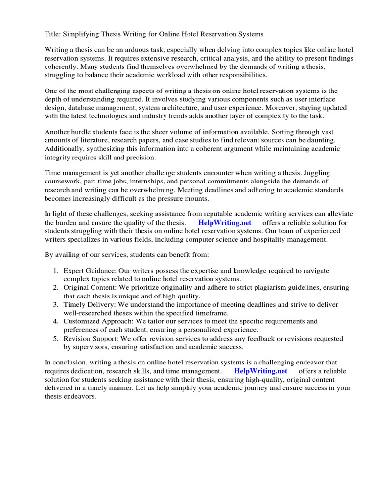 Thesis Online Hotel Reservation System PDF Thesis Databases