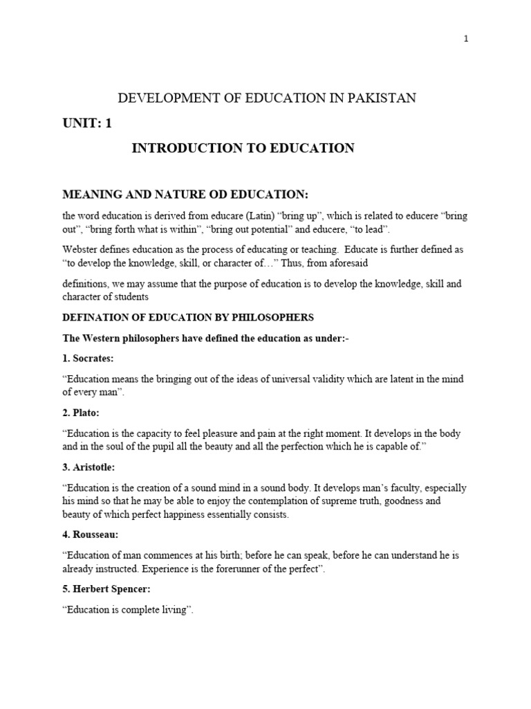 DEVELOPMENT OF EDUCATION IN PAKISTAN chapter 1 | PDF