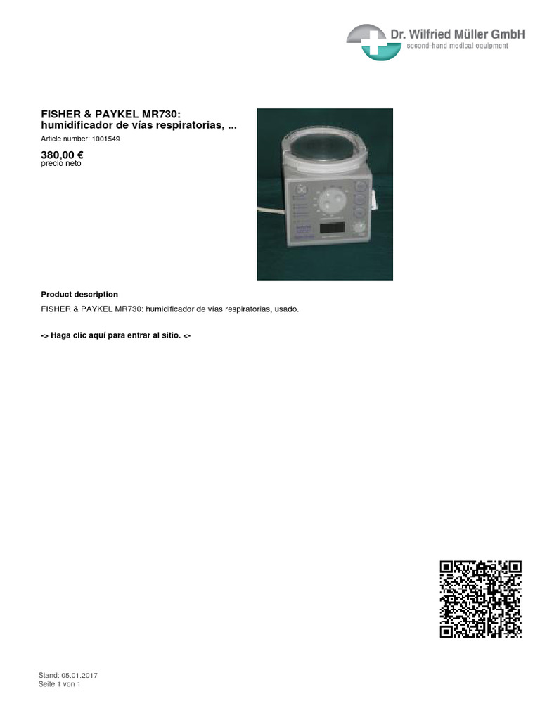 Humidificador Fisher & Paykel MR730 | PDF