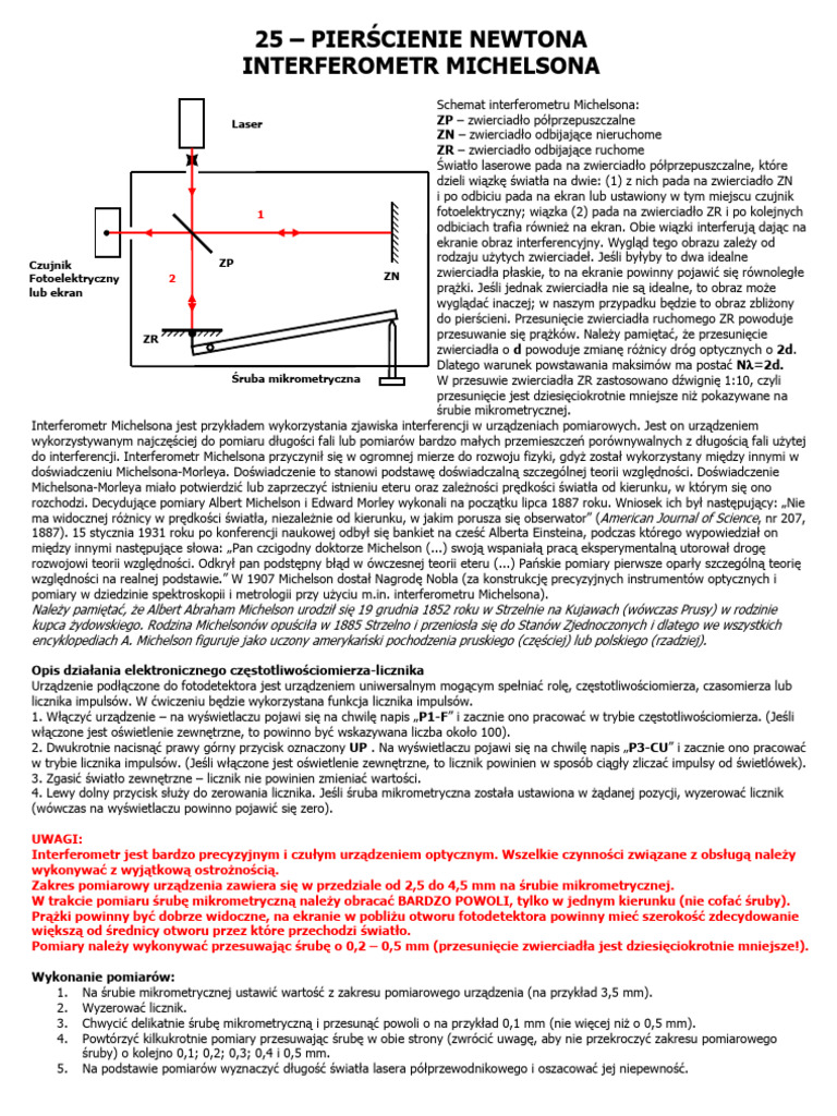 25 Pierścienie Newtona Interferometr Michelsona Laser Pdf
