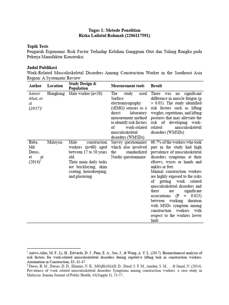 Ergonomic Risks in Construction Workers | PDF