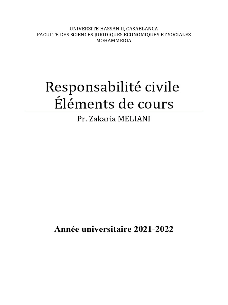 Cours de Responsabilité Civile 2021-2022 | PDF | Loi criminelle ...