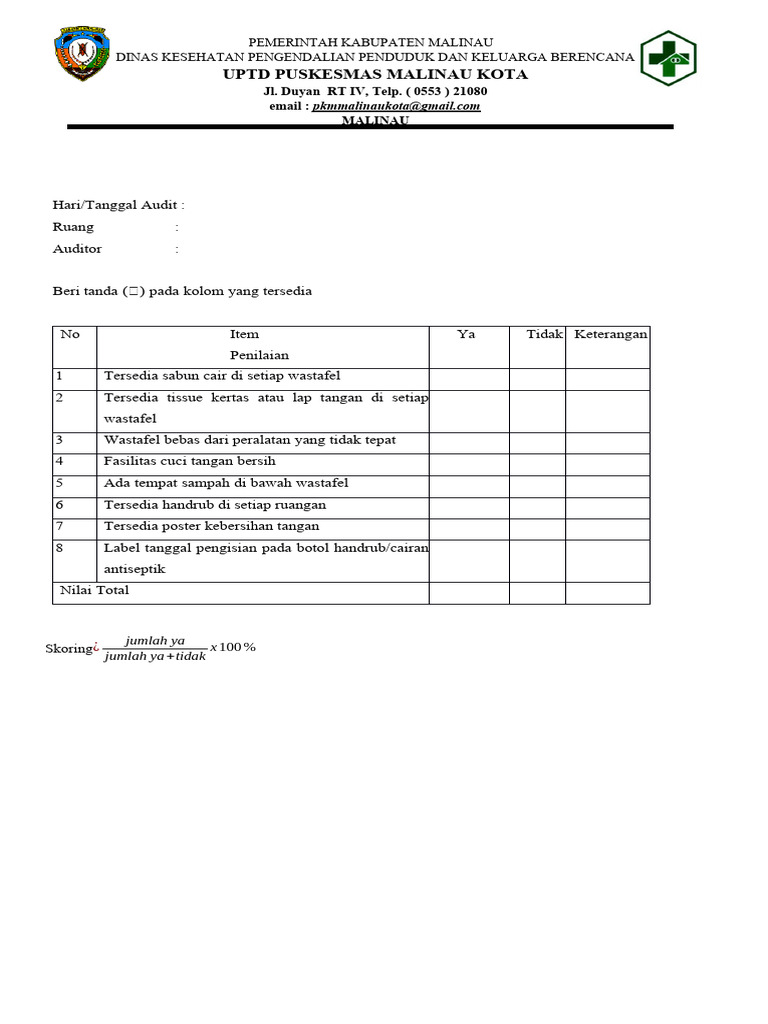 Form Monitoring Fasilitas Cuci Tangan Pdf