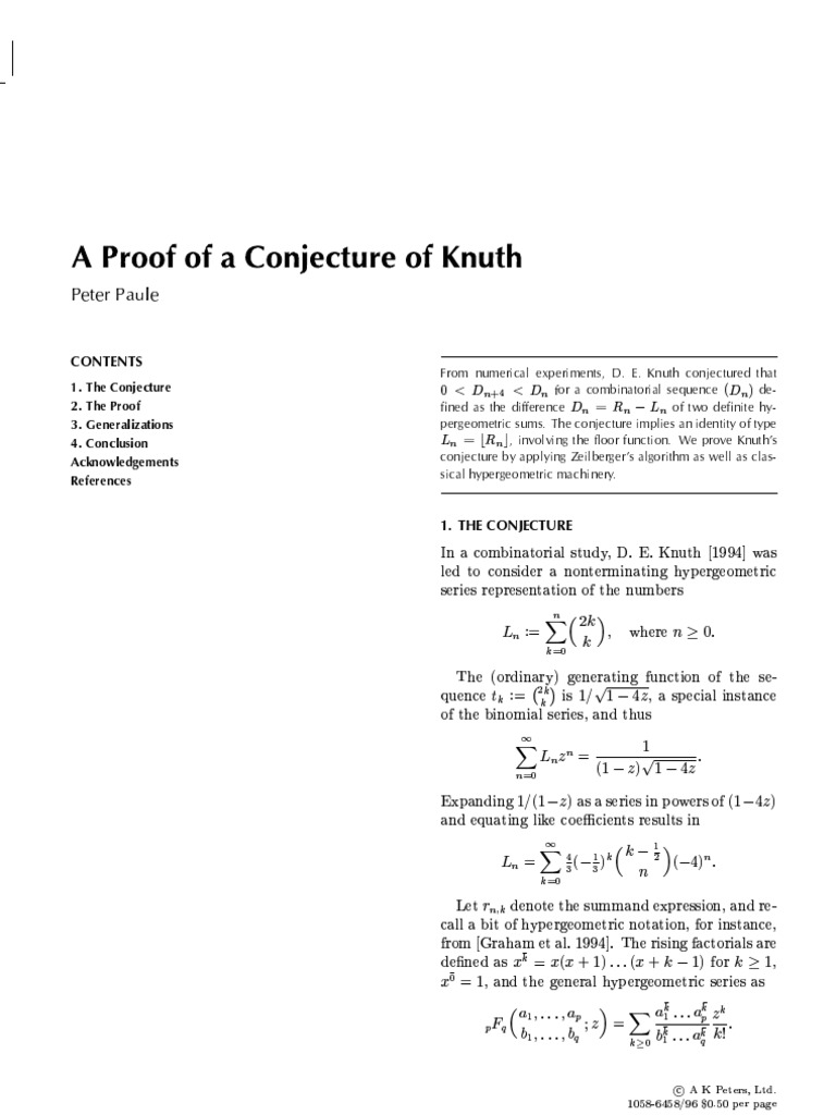 A Proof of A Conjecture of Knuth | PDF