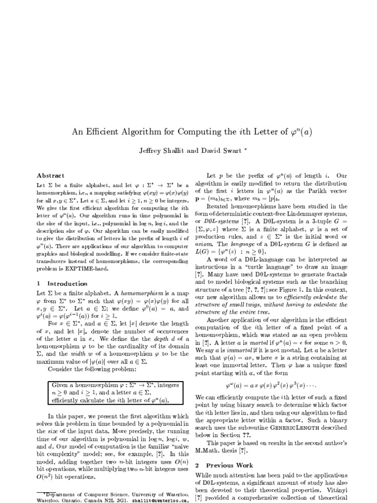 An Efficient Algorithm For Computing The Ith Letter of Phi N A | PDF