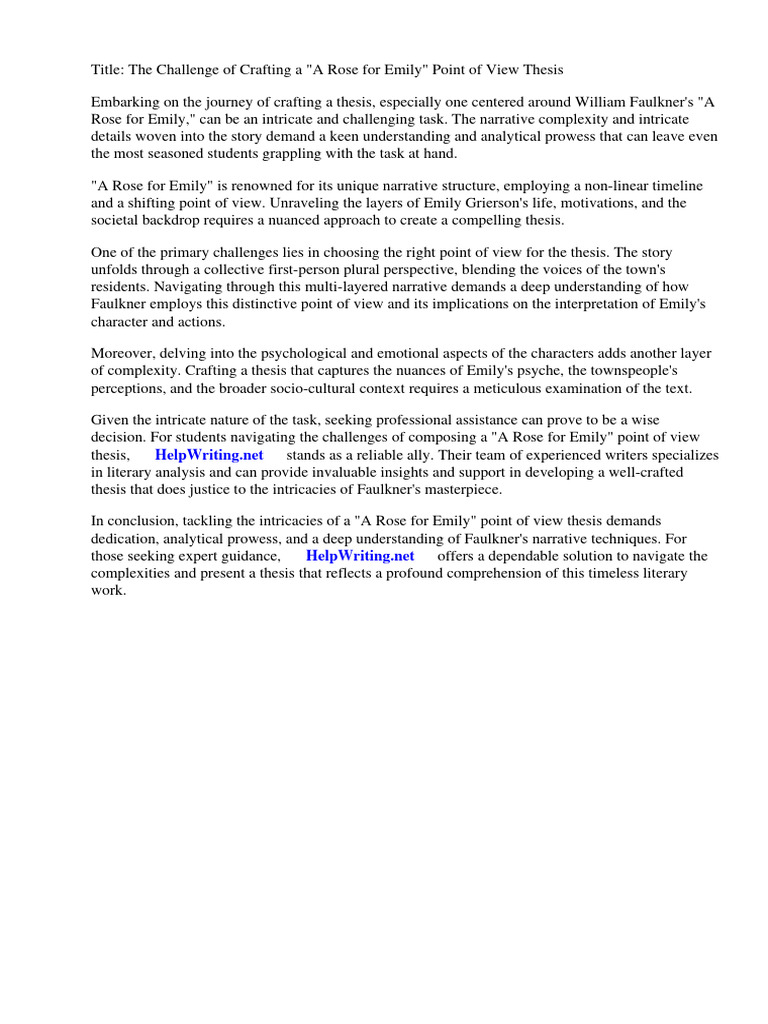 A Rose for Emily Point of View Thesis PDF Narration William Faulkner