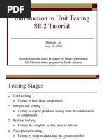 Introduction To Unit Testing SE 2 Tutorial: Herman Lee May 26, 2008