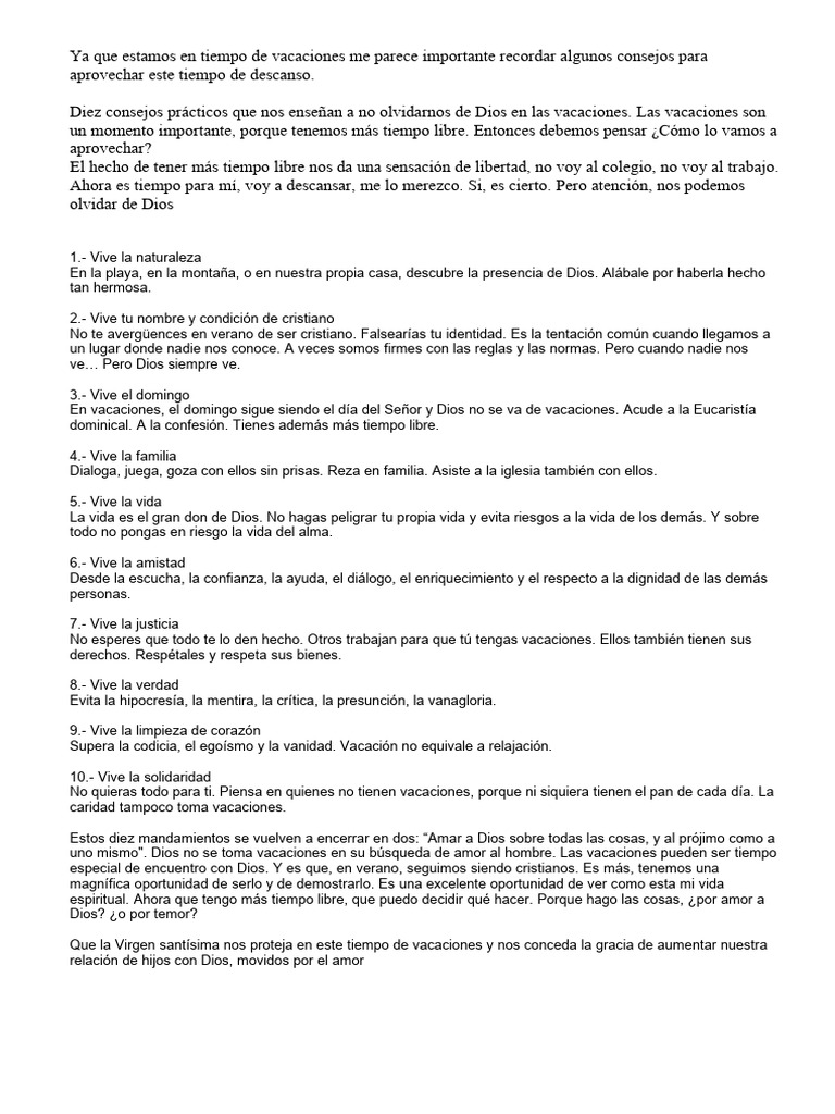 Diez Consejos Para Las Vacaciones Pdf Dios Monoteísmo