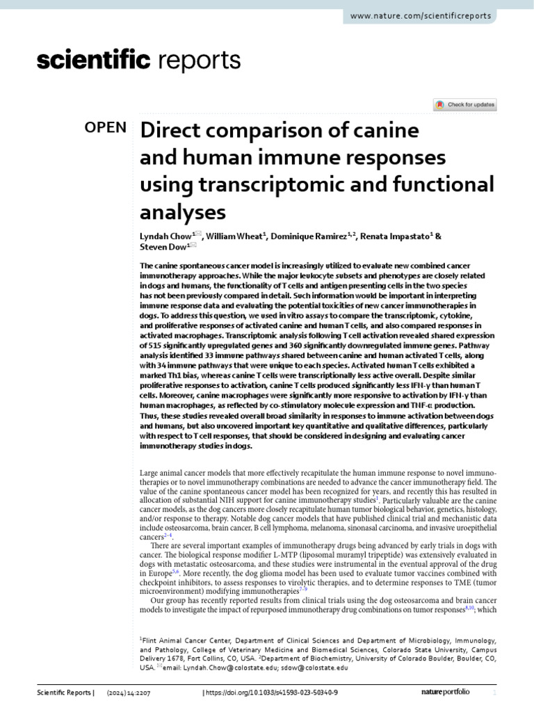 Direct Comparison of Canine and Human Inmune Responses Using ...