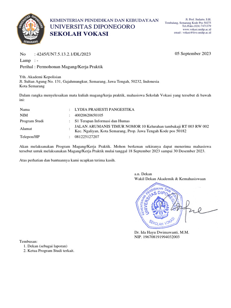 Surat Permohonan Magang | PDF