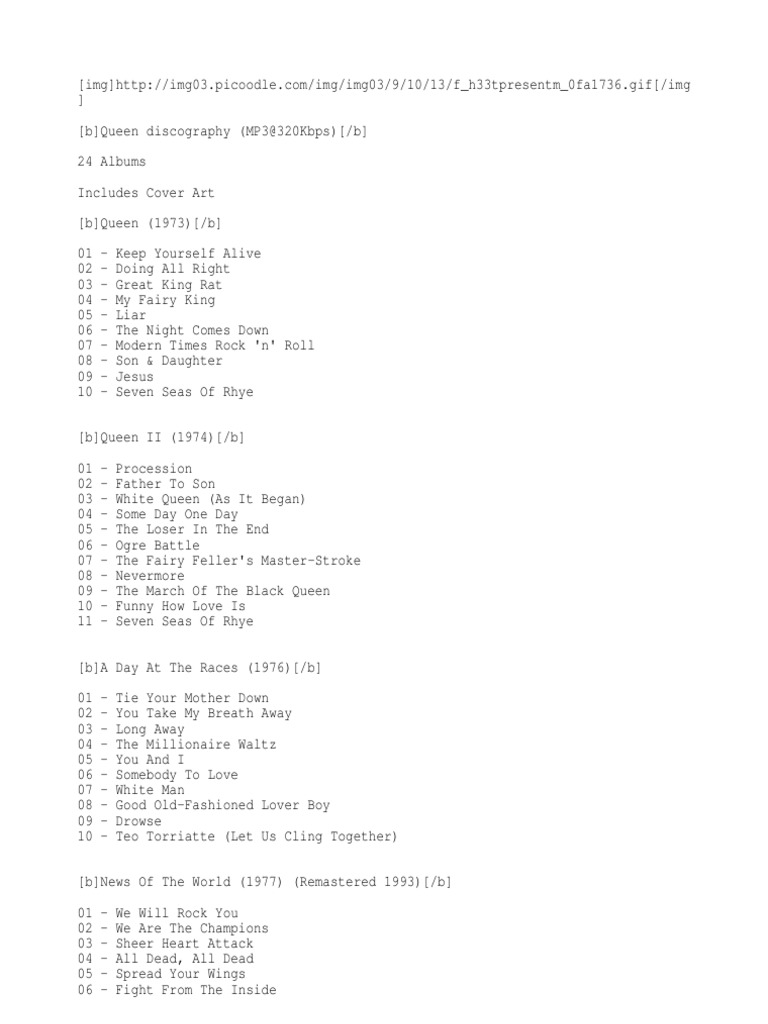 Queen Discography (MP3@320Kbps) | PDF | Rock Music | Recorded Music
