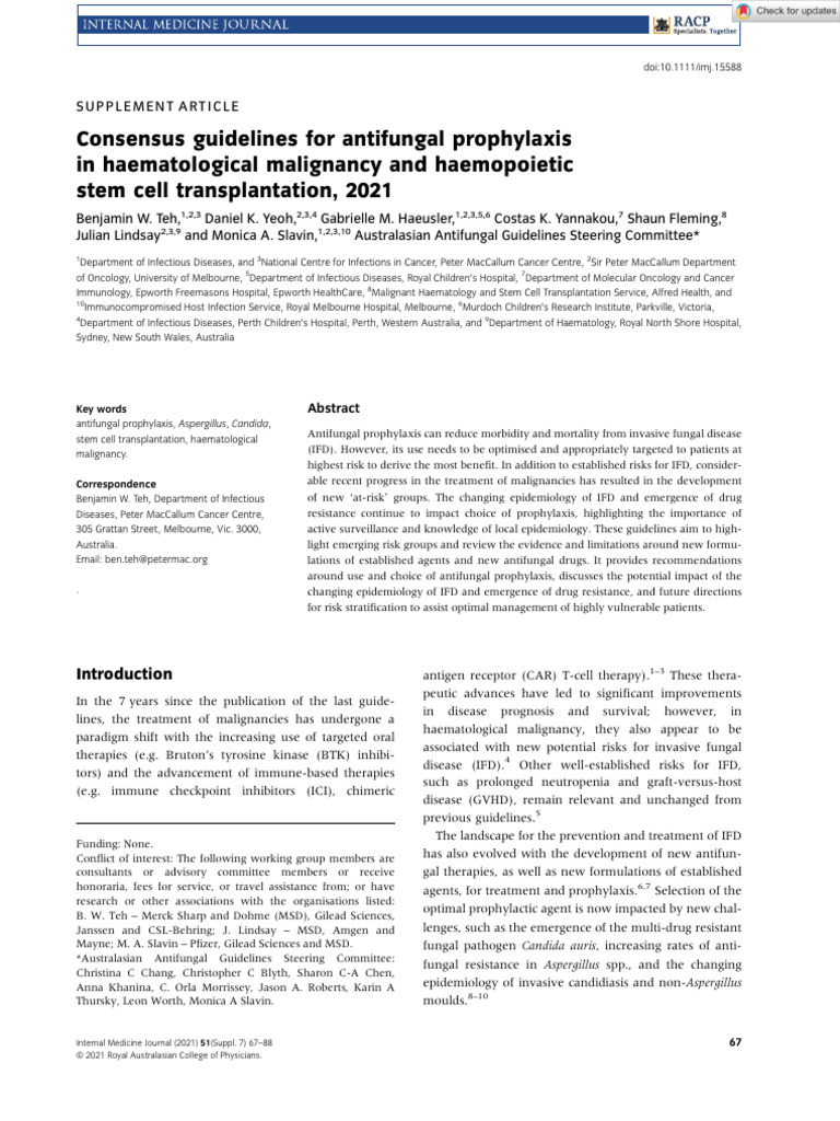 Internal Medicine Journal 2021 Teh Consensus Guidelines For