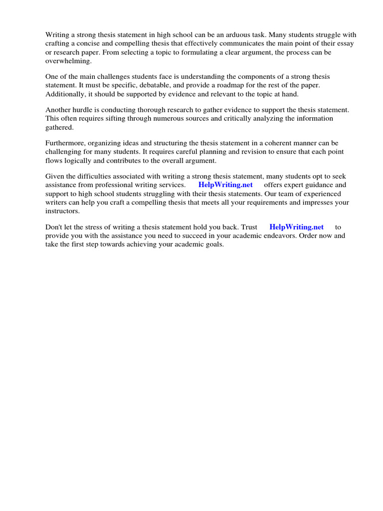 Writing A Strong Thesis Statement High School Pdf