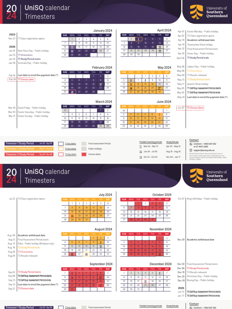 UniSQ Student Academic Calendar 2024 Trimesters v4 PDF