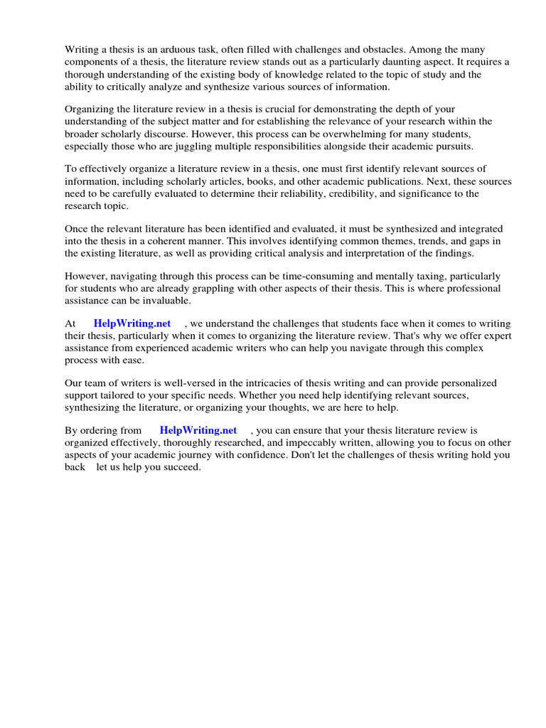 How To Organize Literature Review in Thesis PDF Thesis Literature