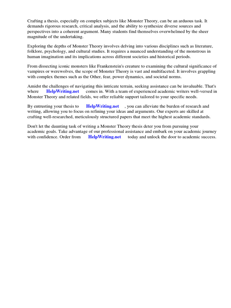 Monster Theory Thesis PDF Monsters Theory