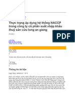 Thực trạng áp dụng hệ thống HACCP trong công ty cổ phần xuất nhập khẩu thuỷ