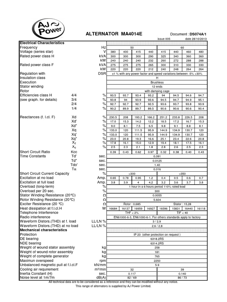 Alternator MA4014E Specifications Guide | PDF