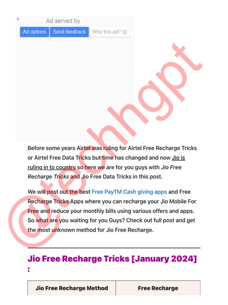 Jio Recharge Tricks by @techhgpt | PDF | Credit Card | Mobile App