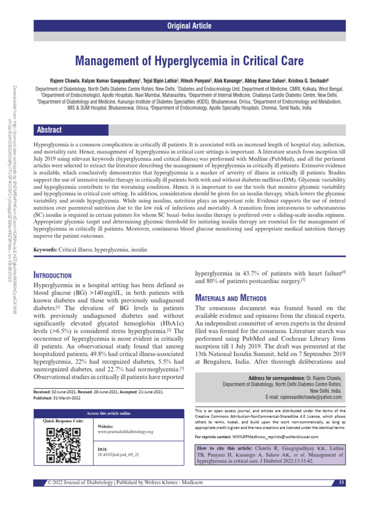 Hyperglycemia Management in Critical Care | PDF | Hyperglycemia | Diabetes