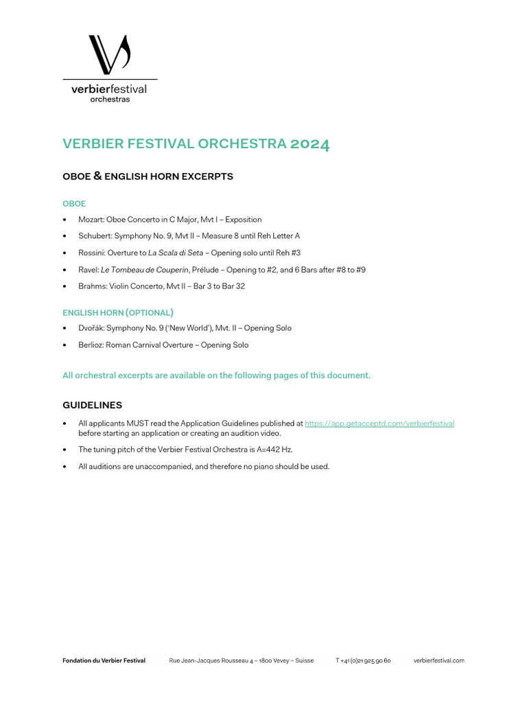 VFO Oboe English Horn Excerpts Verbier Festival Orchestra 2024 PDF