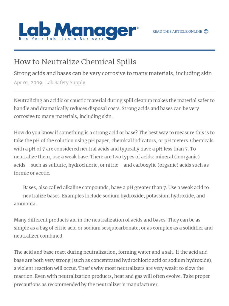 How To Neutralize Chemical Spills | PDF | Acid | Ph
