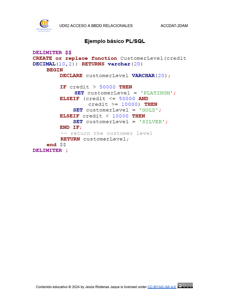 Ejemplo PL - SQL | PDF