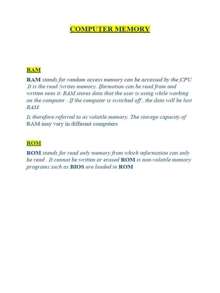 Computer Memory Grade IV-A Project | PDF
