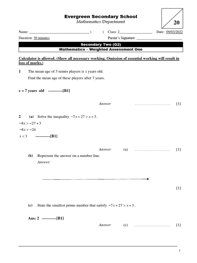 Secondary School Math Assessment G2 | PDF