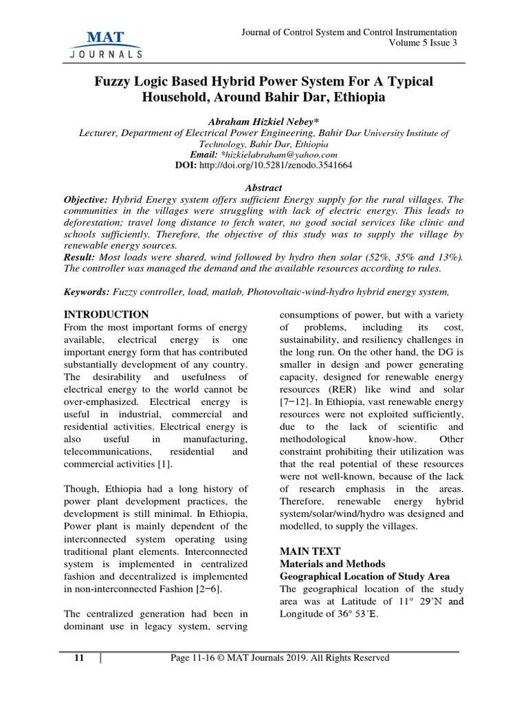 Fuzzy Logic Based Hybrid Power System For A Typical Household, Around ...