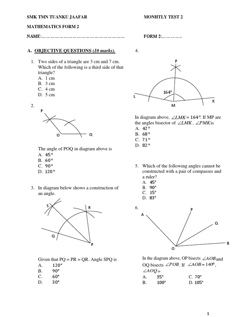 Form 2 Mathematics Monthly Test | PDF | Teaching Methods & Materials ...