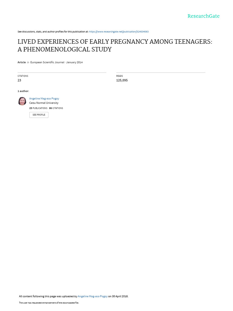Teenage Pregnancy: Lived Experiences Study | PDF | Teenage Pregnancy ...
