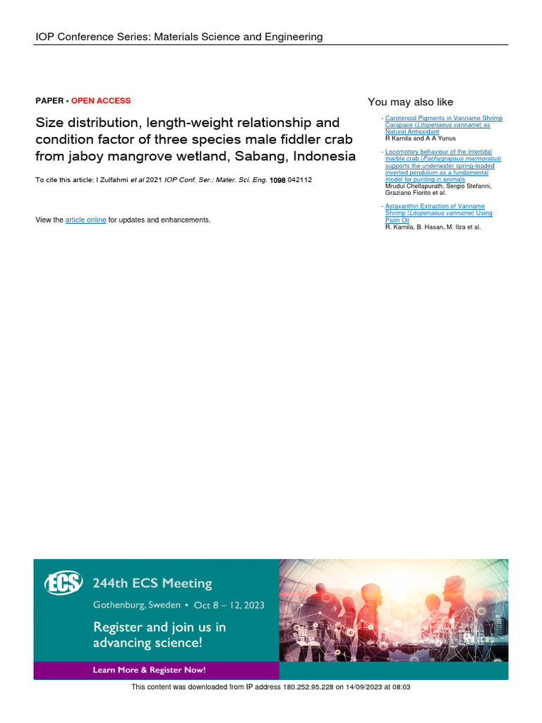 Fiddler Crab Size and Growth Study | PDF