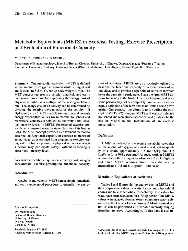 Understanding METs in Exercise Testing | PDF | Management Of Obesity ...