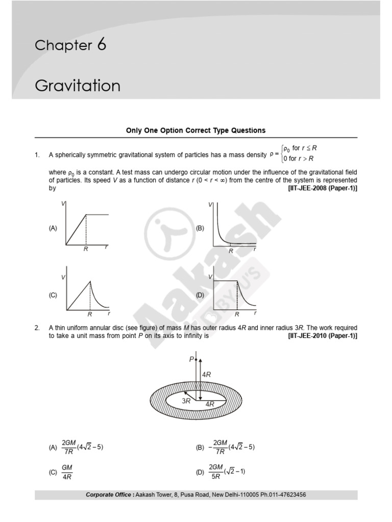 JEE Advanced Physics Questions | PDF | Mass | Gravity